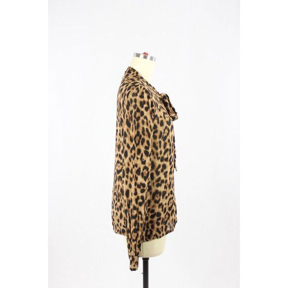 REFORMATION Marcy Leopard Print Georgette Neck Tie Button Up Blouse, Size L - Picture 3 of 12